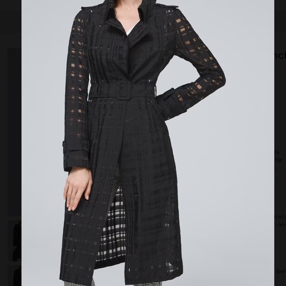 White House Black Market Jackets & Blazers - WHBM Gingham Organza Trench Coat in Black sz xs removable belt
